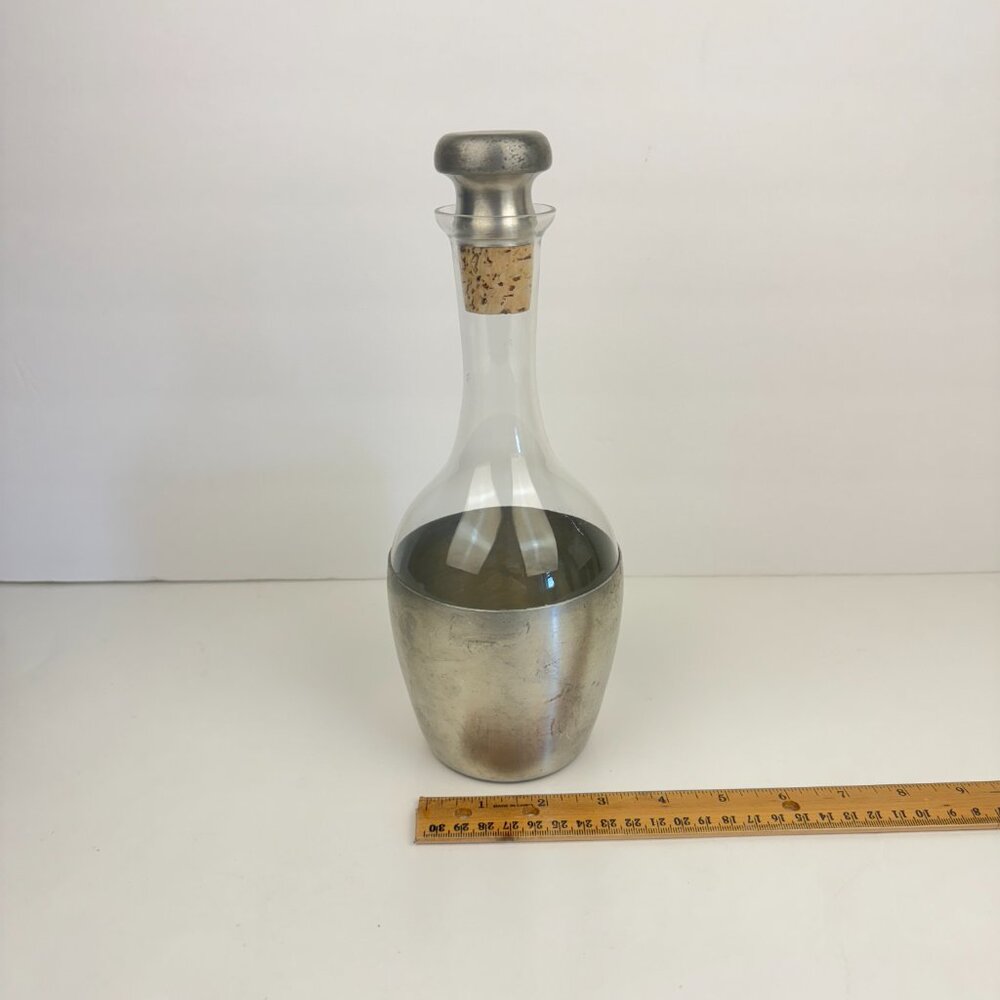Vtg Glass‎ Bottle Pewter Bottom Decanter Connecticut House Handcraft USA Stopper
